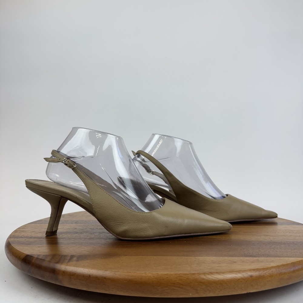 Womens Sam Edelman Bianka Beige Leather Slingback Pumps Kitten Heels Size 9 M